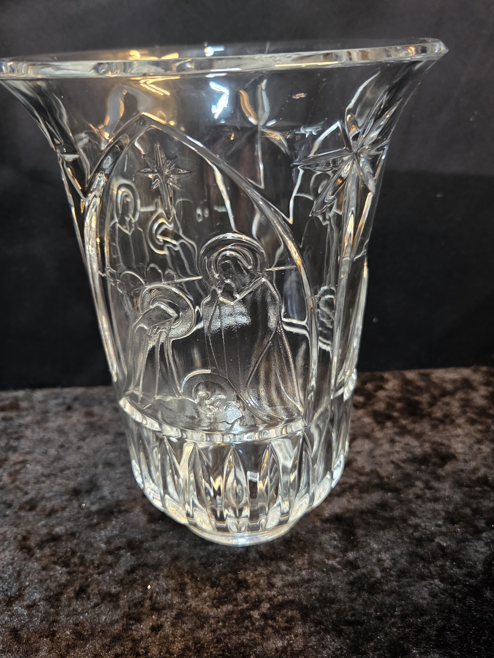 VTG Hurricane Crystal Cut Glass Chimney Christmas Jesus Nativity Shade Heavy